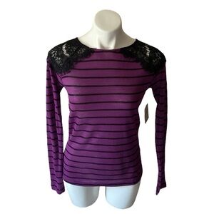 I’m In Love With Derek Purple Striped Long Sleeve Shirt With Black Lace Fall